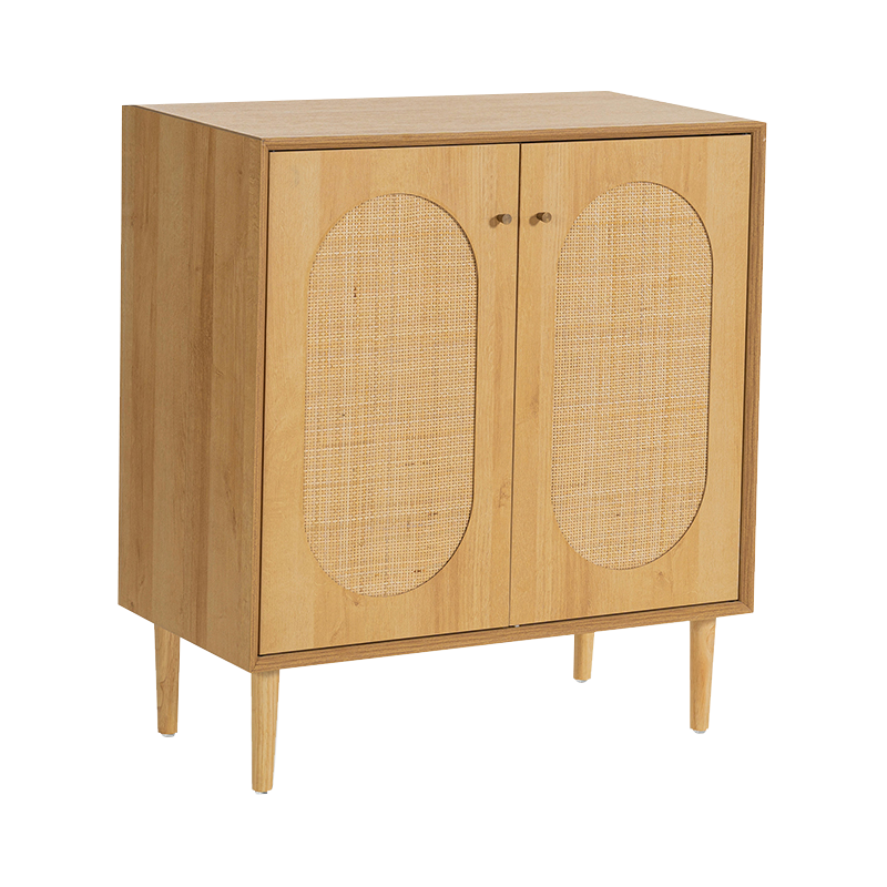 Gabinete de ratán de madera de estilo rústico con dos puertas de color madera (Y-C40)