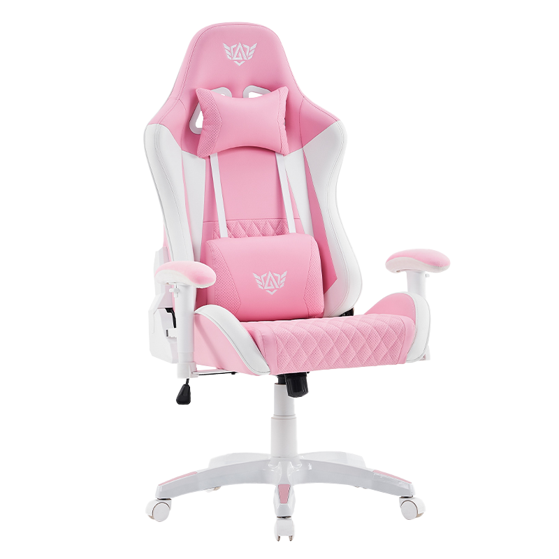 Silla de juego giratoria moderna rosa con reposabrazos ajustables 3D (T-7122)