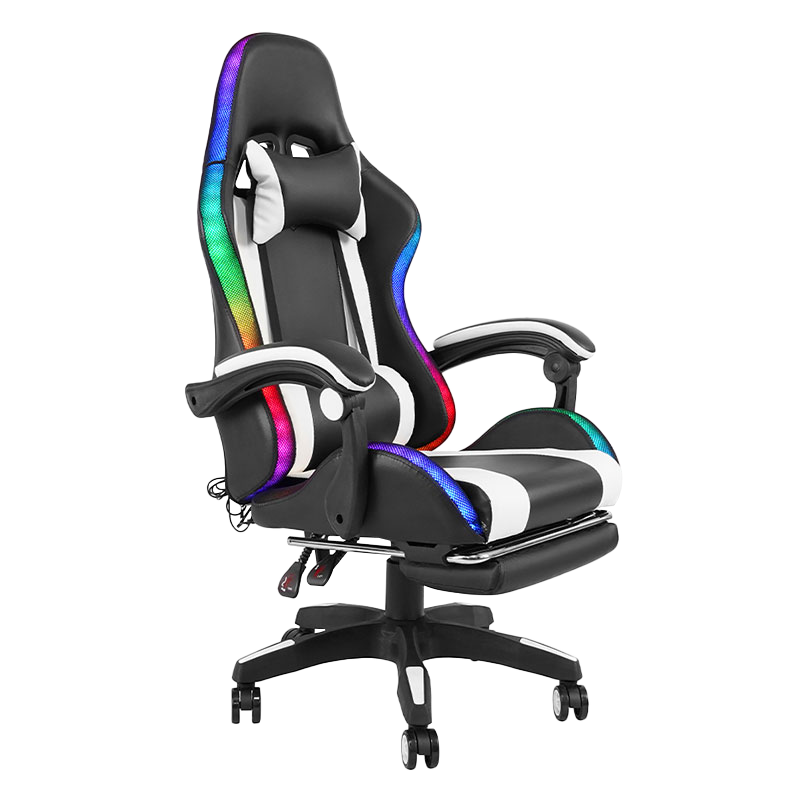 Silla de juego Led con reposabrazos ajustable para Gamer RGB reclinable giratorio profesional blanco con reposapiés (Y-2442)
