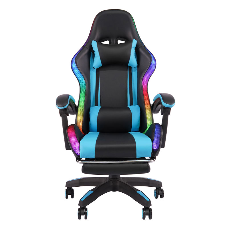 Silla de juego Led con reposabrazos ajustable para Gamer RGB giratorio profesional azul con reposapiés (Y-2442)