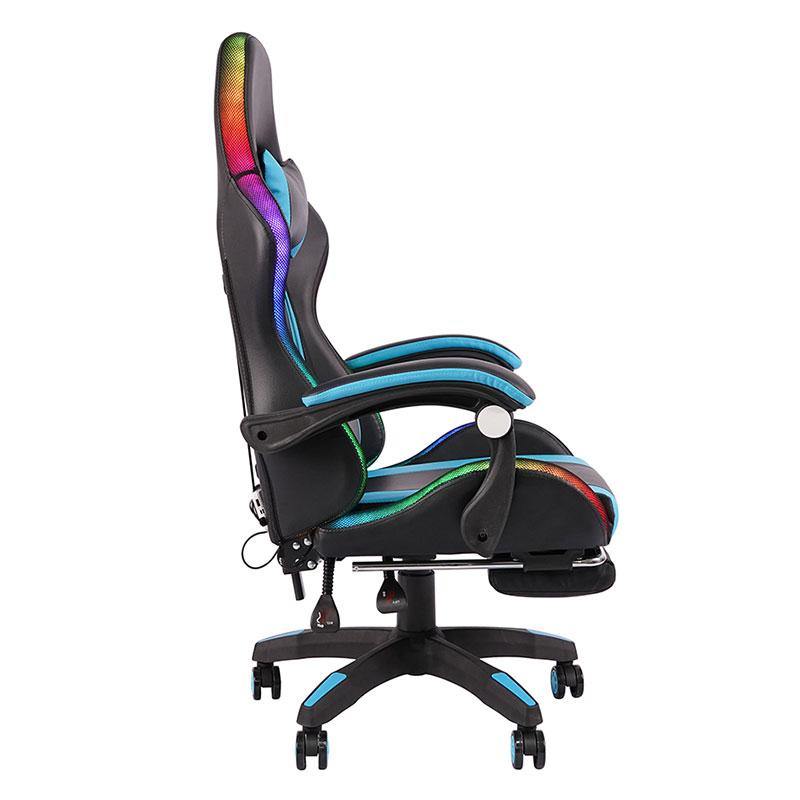 Silla de juego Led con reposabrazos ajustable para Gamer RGB giratorio profesional azul con reposapiés (Y-2442)