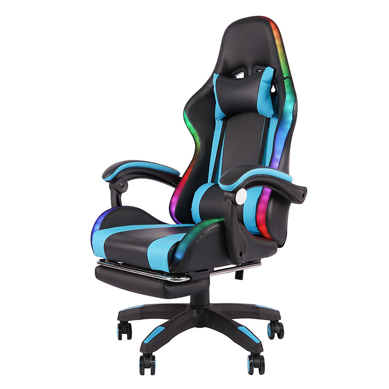 Silla de juego Led con reposabrazos ajustable para Gamer RGB giratorio profesional azul con reposapiés (Y-2442)
