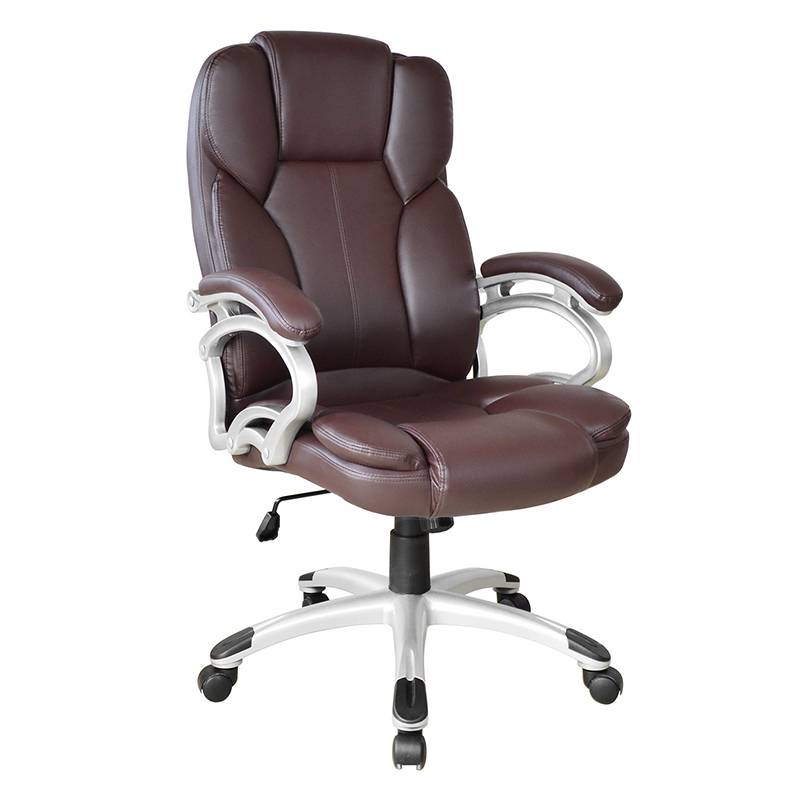 Asiento de oficina ejecutivo con reposabrazos y almohadilla fija con respaldo alto marrón (Y-2825)