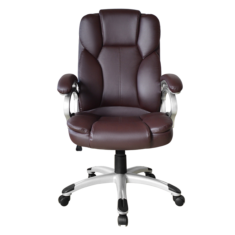 Asiento de oficina ejecutivo con reposabrazos y almohadilla fija con respaldo alto marrón (Y-2825)