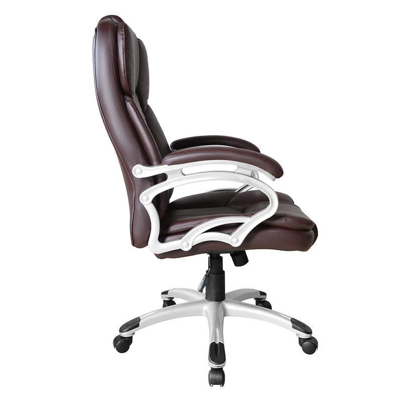 Asiento de oficina ejecutivo con reposabrazos y almohadilla fija con respaldo alto marrón (Y-2825)