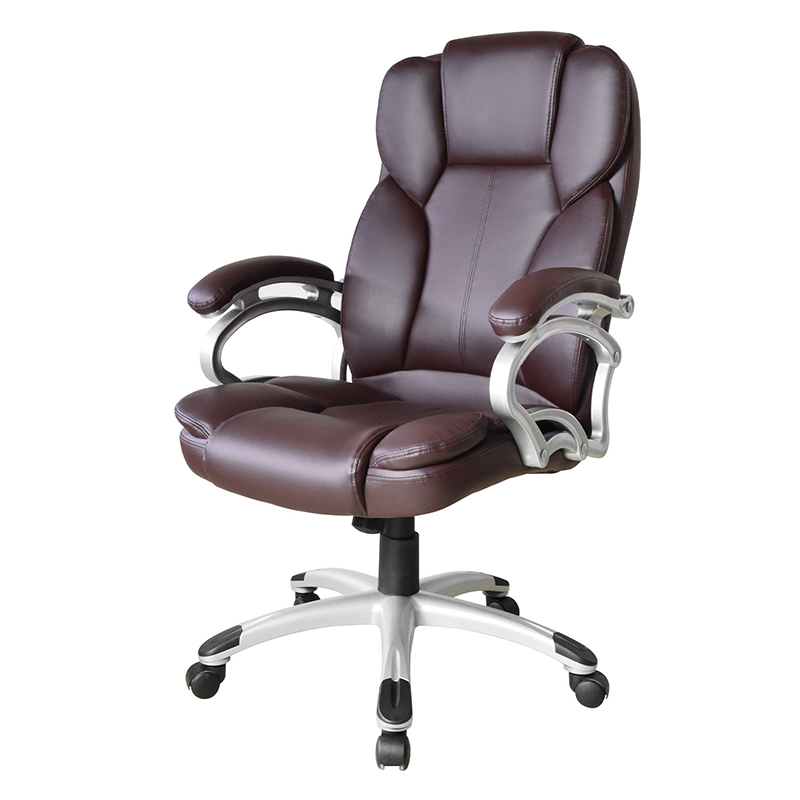 Asiento de oficina ejecutivo con reposabrazos y almohadilla fija con respaldo alto marrón (Y-2825)