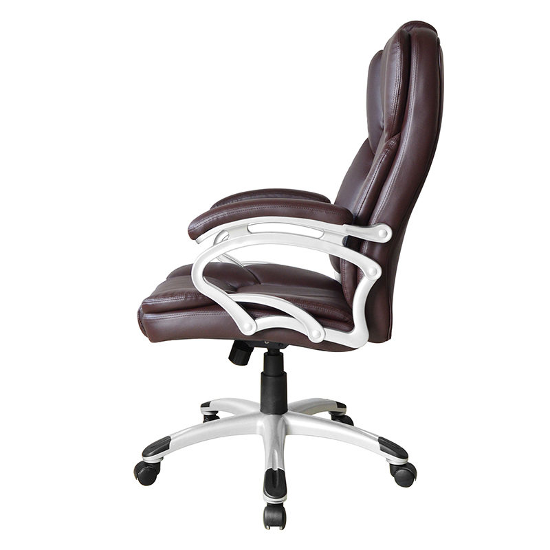 Asiento de oficina ejecutivo con reposabrazos y almohadilla fija con respaldo alto marrón (Y-2825)