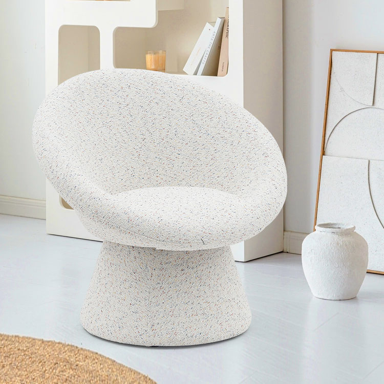 Silla de salón de forma redonda perezosa de tela blanca nórdica, sofá de una plaza, sillones decorativos con respaldo (GY-645)