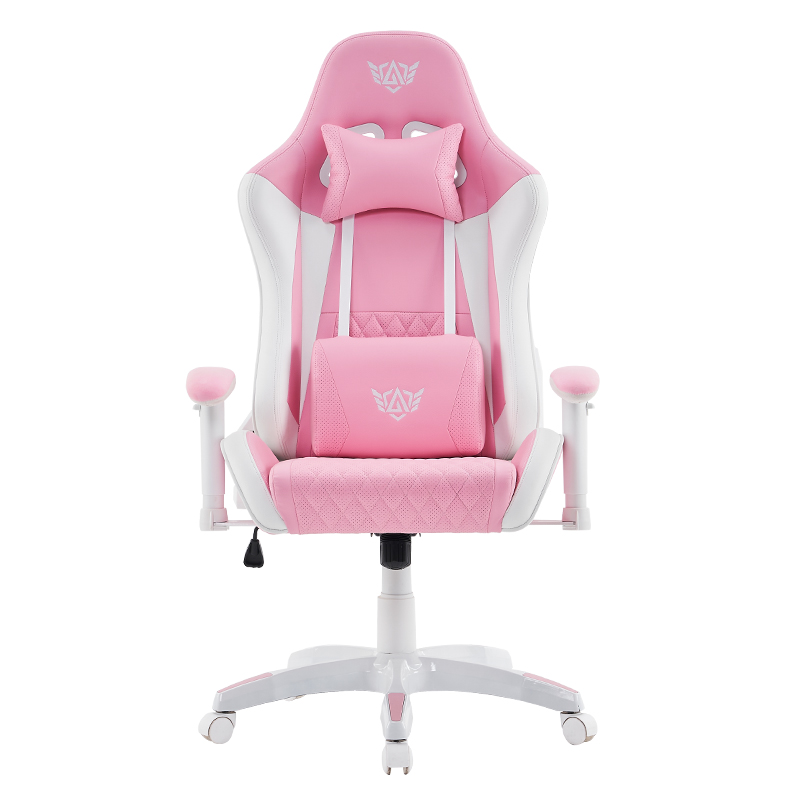 Silla de juego giratoria moderna rosa con reposabrazos ajustables 3D (T-7122)