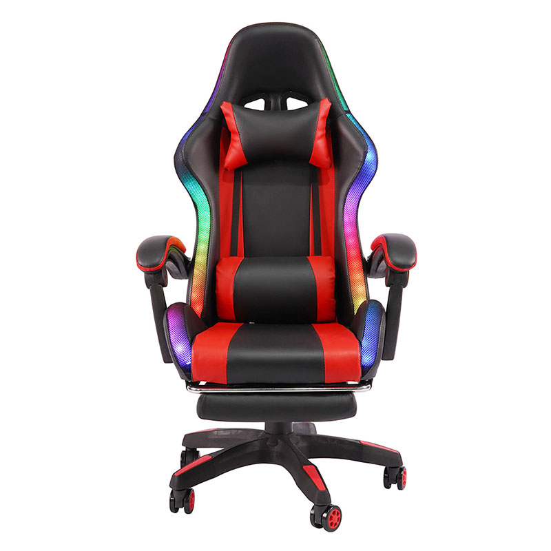 Silla de juegos Led con reposabrazos ajustable para jugadores RGB giratorio profesional rojo con reposapiés (Y-2442)