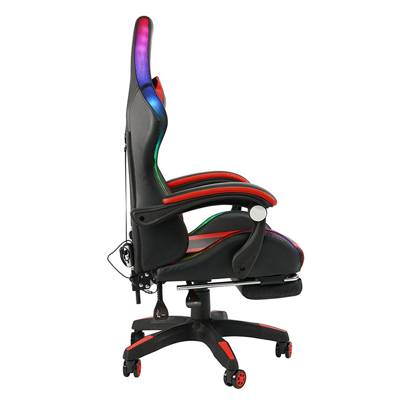 Silla de juegos Led con reposabrazos ajustable para jugadores RGB giratorio profesional rojo con reposapiés (Y-2442)