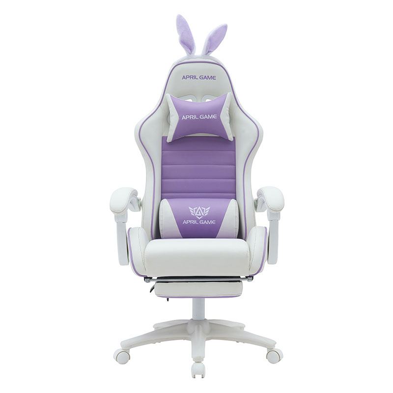 Cuero sintético 360 giratorio PVC PU cómoda reclinable lindo blanco púrpura Silla de juego para niña Silla Gamer para carreras (T-7114B)