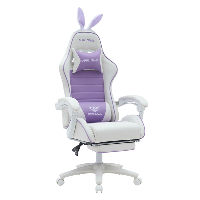 Cuero sintético 360 giratorio PVC PU cómoda reclinable lindo blanco púrpura Silla de juego para niña Silla Gamer para carreras (T-7114B)