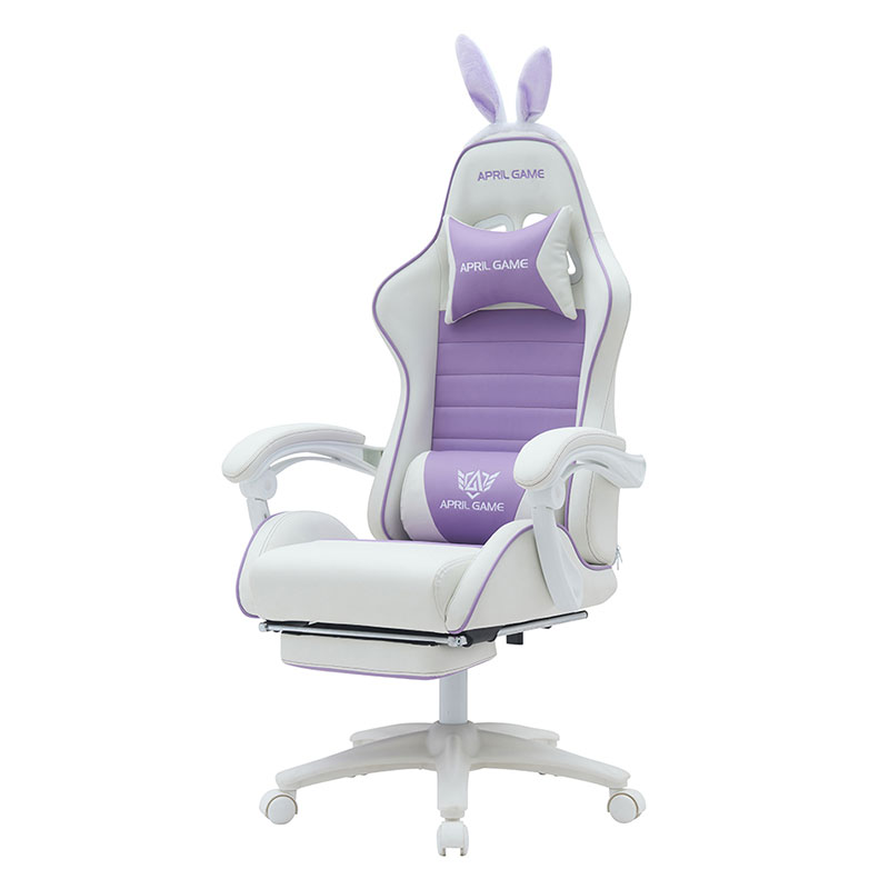 Cuero sintético 360 giratorio PVC PU cómoda reclinable lindo blanco púrpura Silla de juego para niña Silla Gamer para carreras (T-7114B)