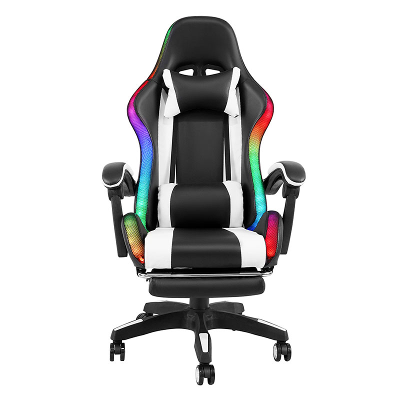 Silla de juego Led con reposabrazos ajustable para Gamer RGB reclinable giratorio profesional blanco con reposapiés (Y-2442)