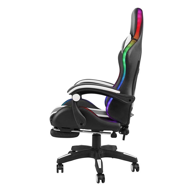 Silla de juego Led con reposabrazos ajustable para Gamer RGB reclinable giratorio profesional blanco con reposapiés (Y-2442)