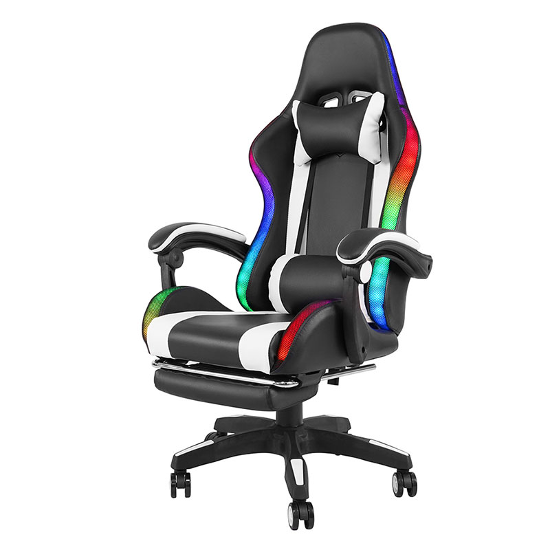 Silla de juego Led con reposabrazos ajustable para Gamer RGB reclinable giratorio profesional blanco con reposapiés (Y-2442)