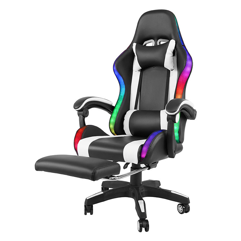 Silla de juego Led con reposabrazos ajustable para Gamer RGB reclinable giratorio profesional blanco con reposapiés (Y-2442)