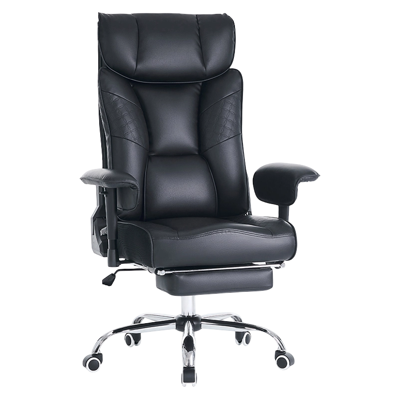 Silla de oficina ergonómica de cuero negro con almohadilla ajustable en altura y reposabrazos (M-6150)