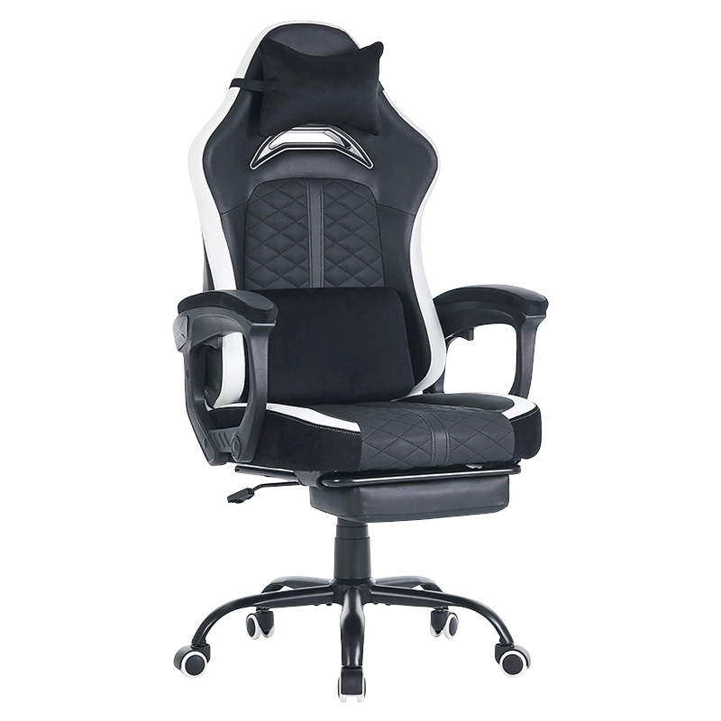 Cojín de asiento de cuero moderno, silla giratoria para juegos de ordenador en casa, color blanco y negro, sillas para juegos e-sport con apoyabrazos de conexión (T-7138)
