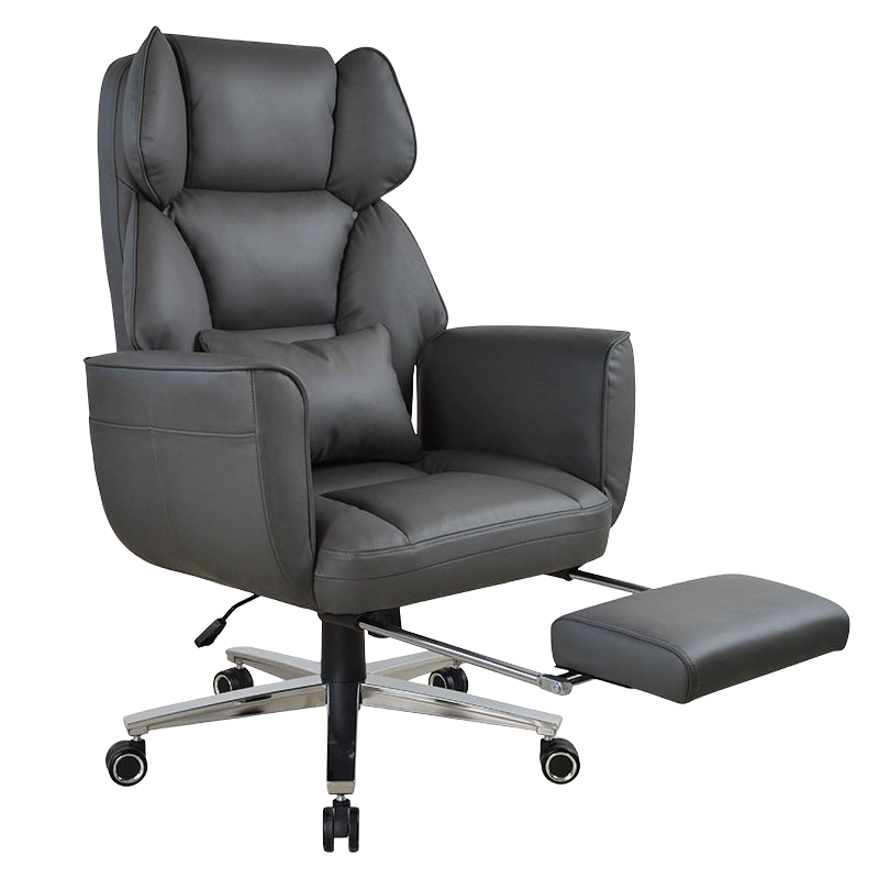 Respaldo alto, ergonómico, de cuero negro, almohadilla volteada hacia afuera, reposabrazos, silla de oficina Boss con reposapiés (M-6151)