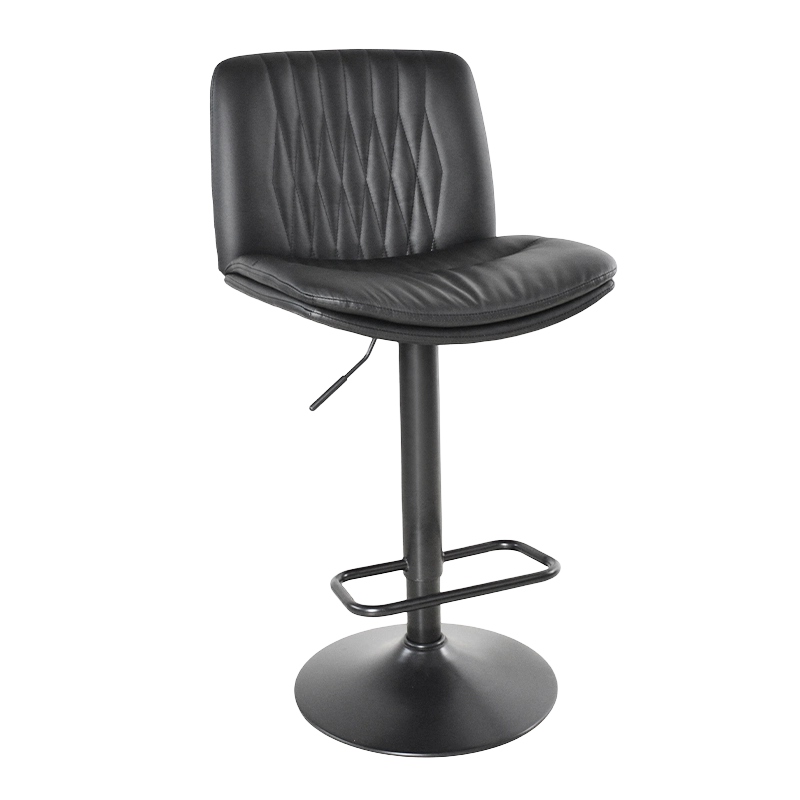 Asiento de PU negro con respaldo medio, base de metal negro, taburete de bar giratorio, silla (X-5145)