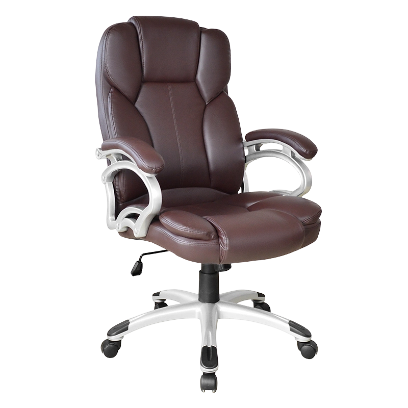 Asiento de oficina ejecutivo con reposabrazos y almohadilla fija con respaldo alto marrón (Y-2825)