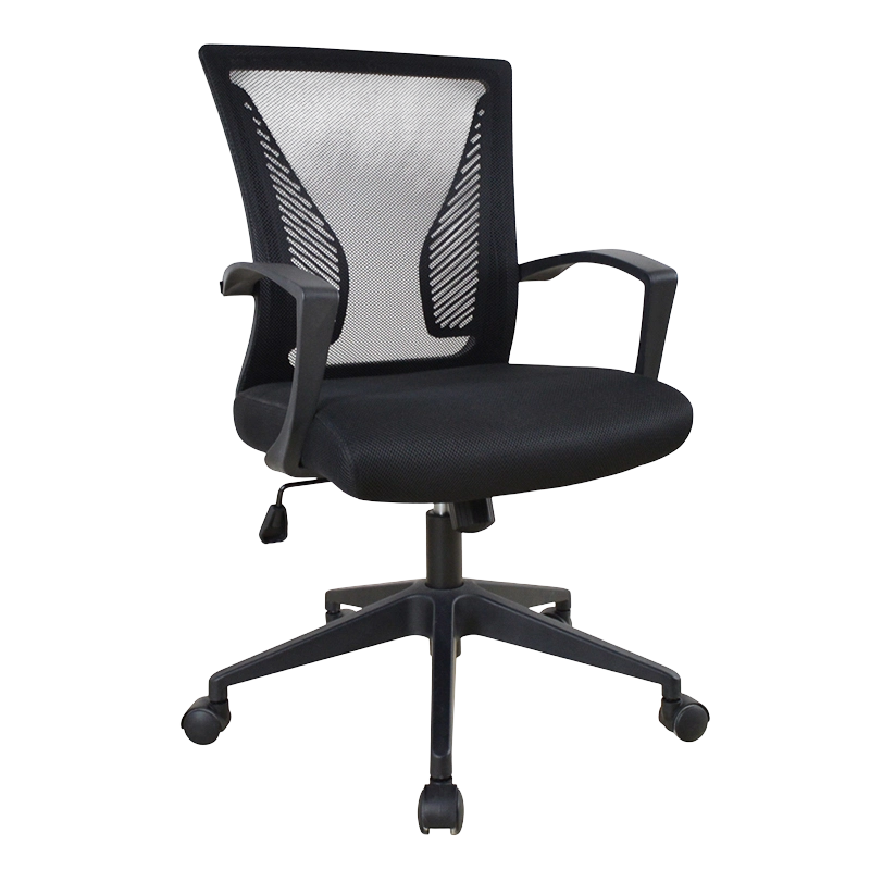 Silla de trabajo ergonómica negra de malla con reposabrazos de PP para oficina en casa （W-9107)