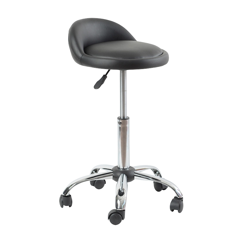 Taburete de bar giratorio con asiento redondo y respaldo bajo de PU negro con ruedas (GY-1021A)