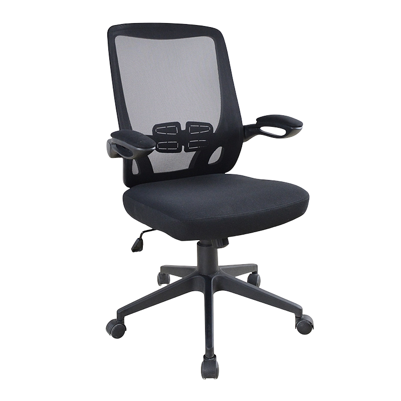 Silla de escritorio para tareas del personal con reposabrazos abatible acolchada de PP de tela giratoria （W-9106)