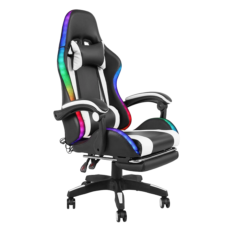 Silla de juego Led con reposabrazos ajustable para Gamer RGB reclinable giratorio profesional blanco con reposapiés (Y-2442)
